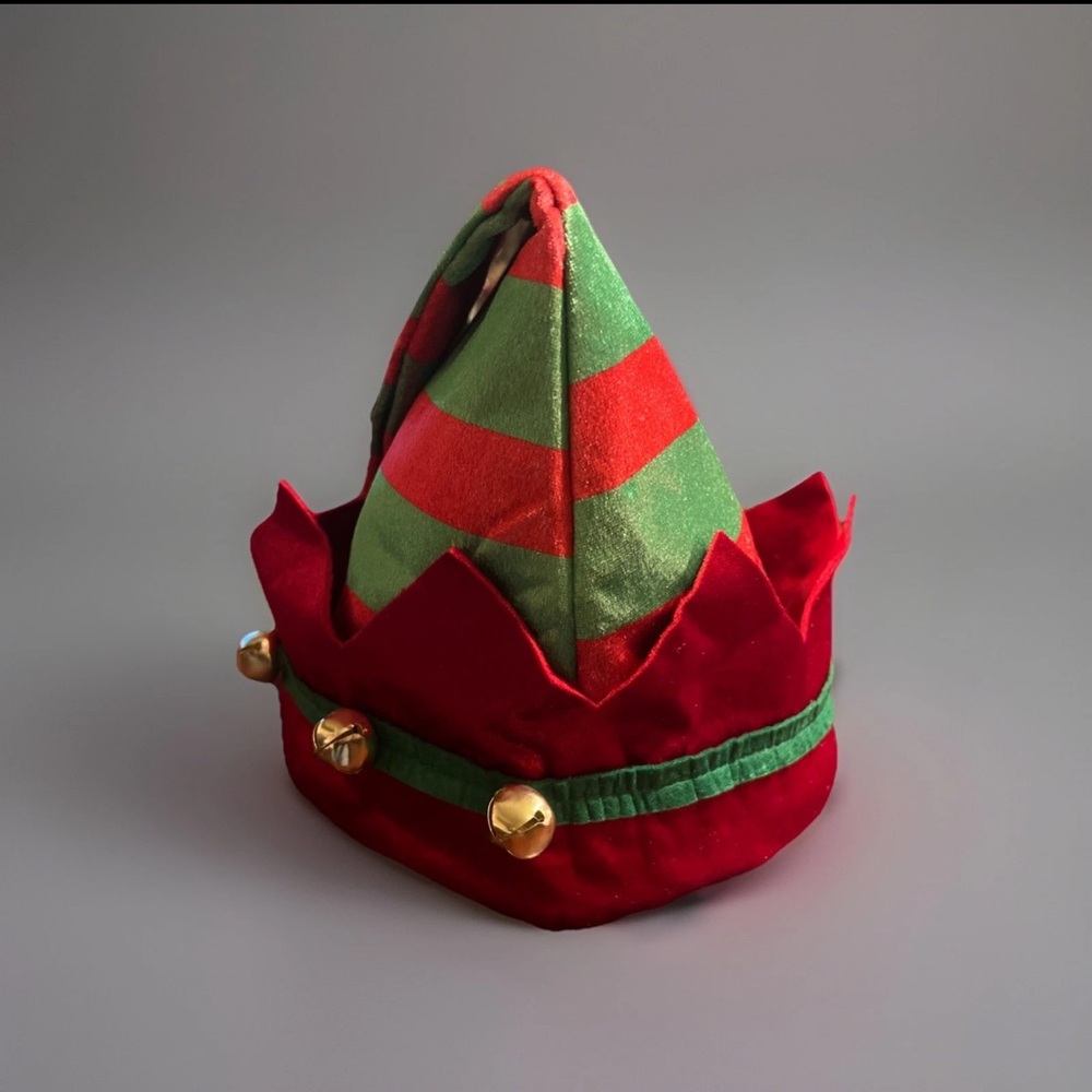 Festive Voice ELF Hat Embellished with Jingle Bells, Holiday Christmas Costume